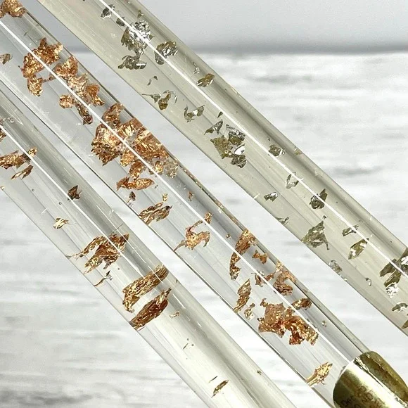 Set Of 3 Vintage Mid Century Lucite Taper Candles Metallic Copper Silver Flakes - Picture 3 of 9